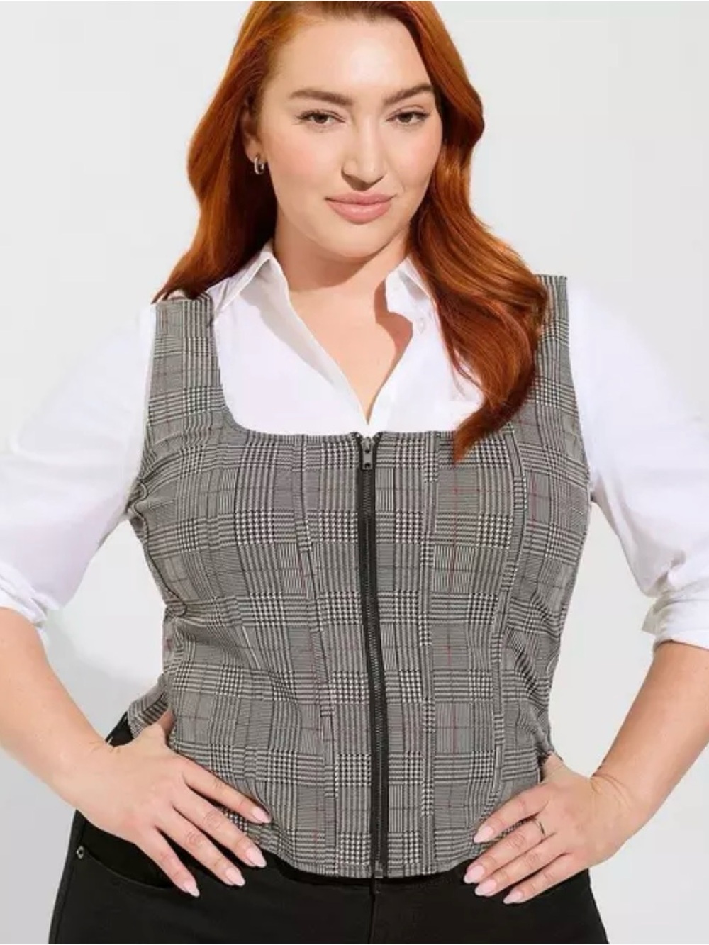 Torrid Double Knit Jacquard Square Neck Zip Front Corset Top
